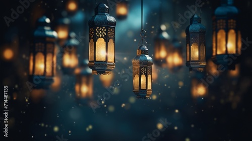 Lanterns in the night. Ramadan Kareem background. photo