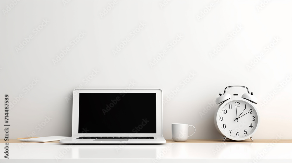 3d illustration minimal laptop scene with empty white table 3d illustration minimal laptop scene with empty white table