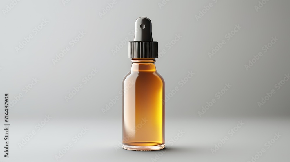 Amber glass dropper bottle mockup on interior background