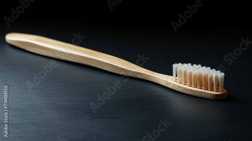 Bamboo toothbrush on black background. Dental hygiene concept. Ecologic  zero waste
