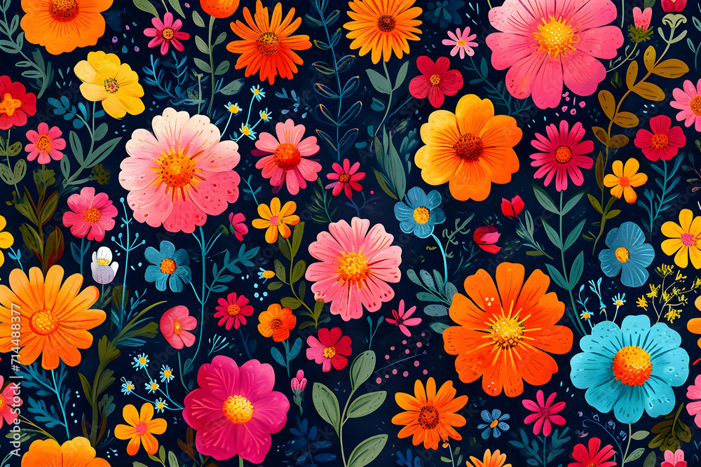 Blooming Elegance: Harmonious and Colorful Flower Pattern with Bright and Vibrant Blossoms Blooming Elegance: Harmonious and Colorful Flower Pattern with Bright and Vibrant Blossoms