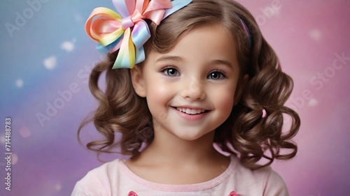 portrait of a pretty little girl smiling with a bow on her head