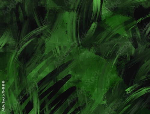 Abstract grunge dark green and black brush stroke painted illustration background isolated on horizontal ratio template. Social media post, website cover, poster print or brochure background.