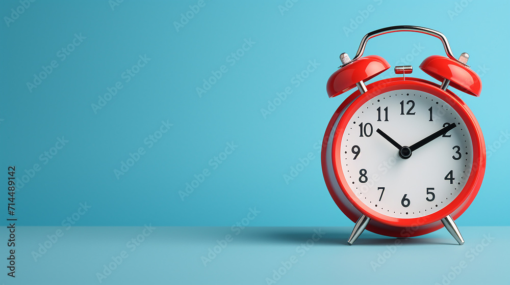 red alarm clock on blue background red alarm clock on blue background