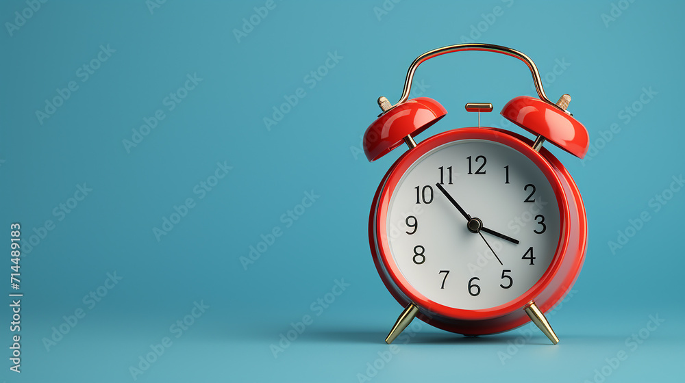 red alarm clock on blue background red alarm clock on blue background
