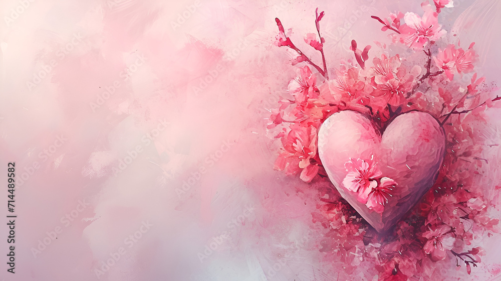 Delightful Mother's Day Background with Pink Love Heart, copy space, generative ai