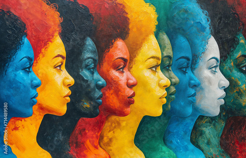 Artistic rendition of diverse human profiles in vibrant rainbow colors symbolizing unity and cultural diversity for International Day for Tolerance.