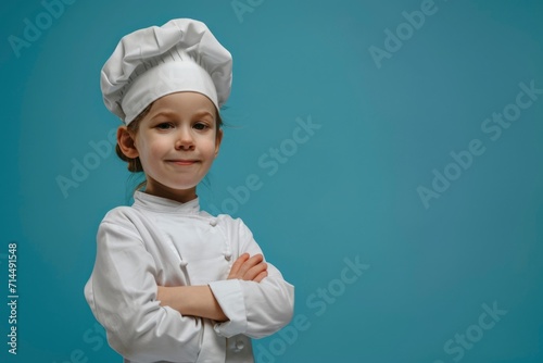 photo of a cute child chef is smiling