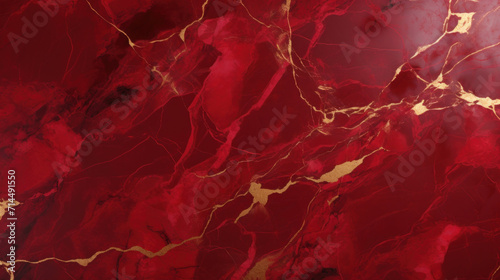 Vibrant red marble with striking gold fissures, ideal for bold and luxurious design elements. photo