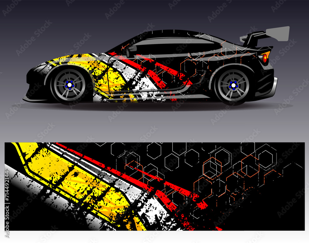 Car wrap design vector.Graphic abstract stripe racing background designs for vehicle, rally, race, adventure and car racing livery Car wrap design vector.Graphic abstract stripe racing background designs for vehicle, rally, race, adventure and car racing livery