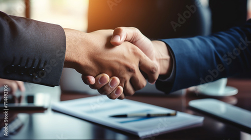 business partners shaking hands signing business concept