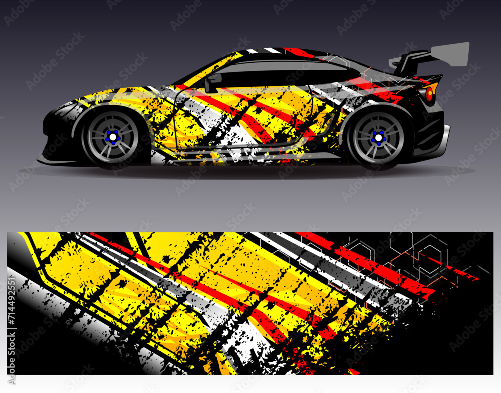 Car wrap design vector.Graphic abstract stripe racing background designs for vehicle, rally, race, adventure and car racing livery Car wrap design vector.Graphic abstract stripe racing background designs for vehicle, rally, race, adventure and car racing livery