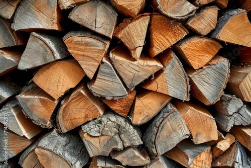 A pile of sawed firewood for heating in winter stockpile of firewood during the energy crisis.