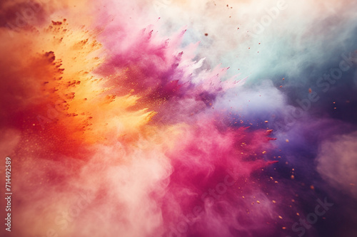 Colorful rainbow holi paint color powder explosion. Abstract colored background. Generative AI.