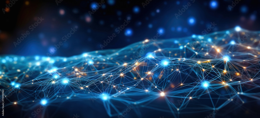 Abstract neural network background in blue tones with yellow lights Abstract neural network background in blue tones with yellow lights