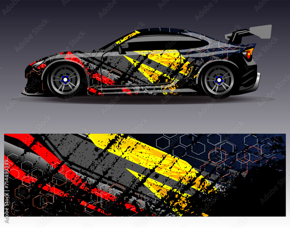 Car wrap design vector.Graphic abstract stripe racing background designs for vehicle, rally, race, adventure and car racing livery