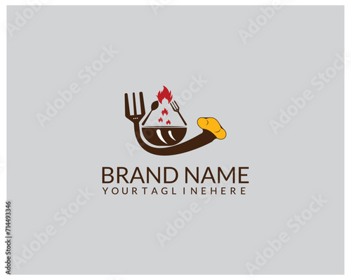Love Eat logo. Cafe or restaurant emblem. Plate with fork logo design.