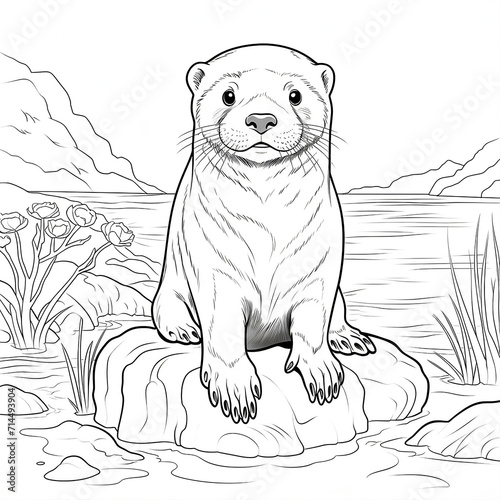 Sea otter in the water coloring page for kids. Animal coloring page