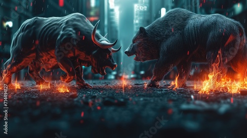 Bull vs bear chart concept. Financial and business abstract background with candle stock graph chart. traders' concept. photo