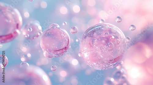 molecule and bubble background, concept cosmetics solution. Water and vitamin drop on skin cell.