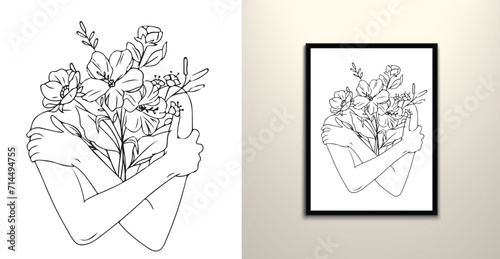 Flower girl line art illustration 