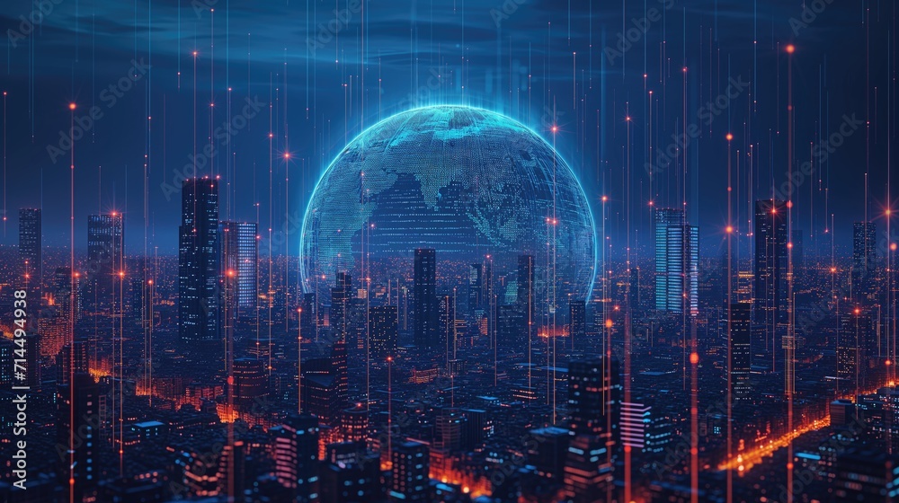smart city global network, Computing electronic. Digital smart and network connection on virtual interface hologram, technology and innovation - obrazy, fototapety, plakaty 