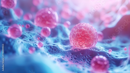 molecule and bubble background, concept cosmetics solution. Water and vitamin drop on skin cell.  photo
