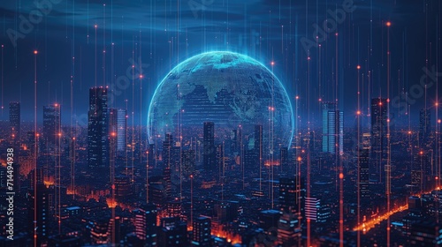 smart city global network, Computing electronic. Digital smart and network connection on virtual interface hologram, technology and innovation photo