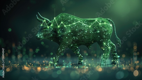 Stock market bull market trading Up trend of graph green background rising price. concept