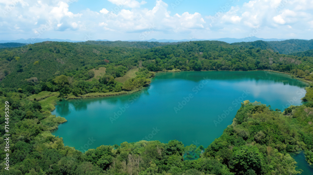 lake in the mountains, top view of a lake