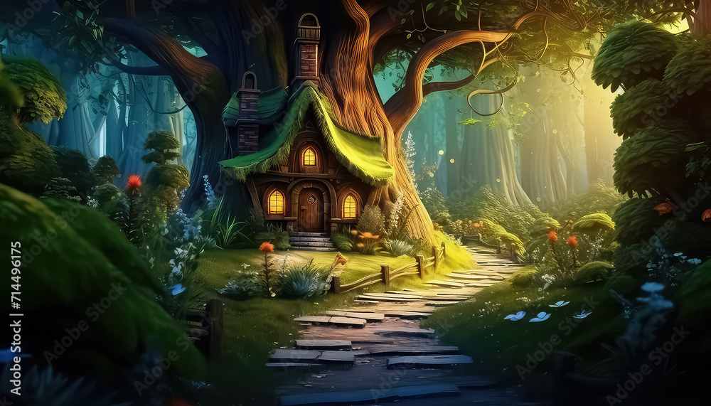 Magic house in the forest in summer , safe nature day concept