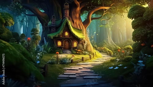 Magic house in the forest in summer , safe nature day concept