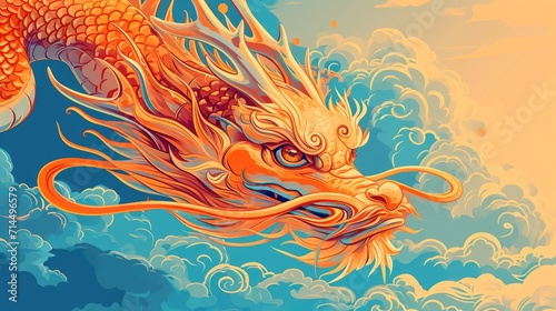 Chinese zodiac dragon head doodle illustration stock vector, 