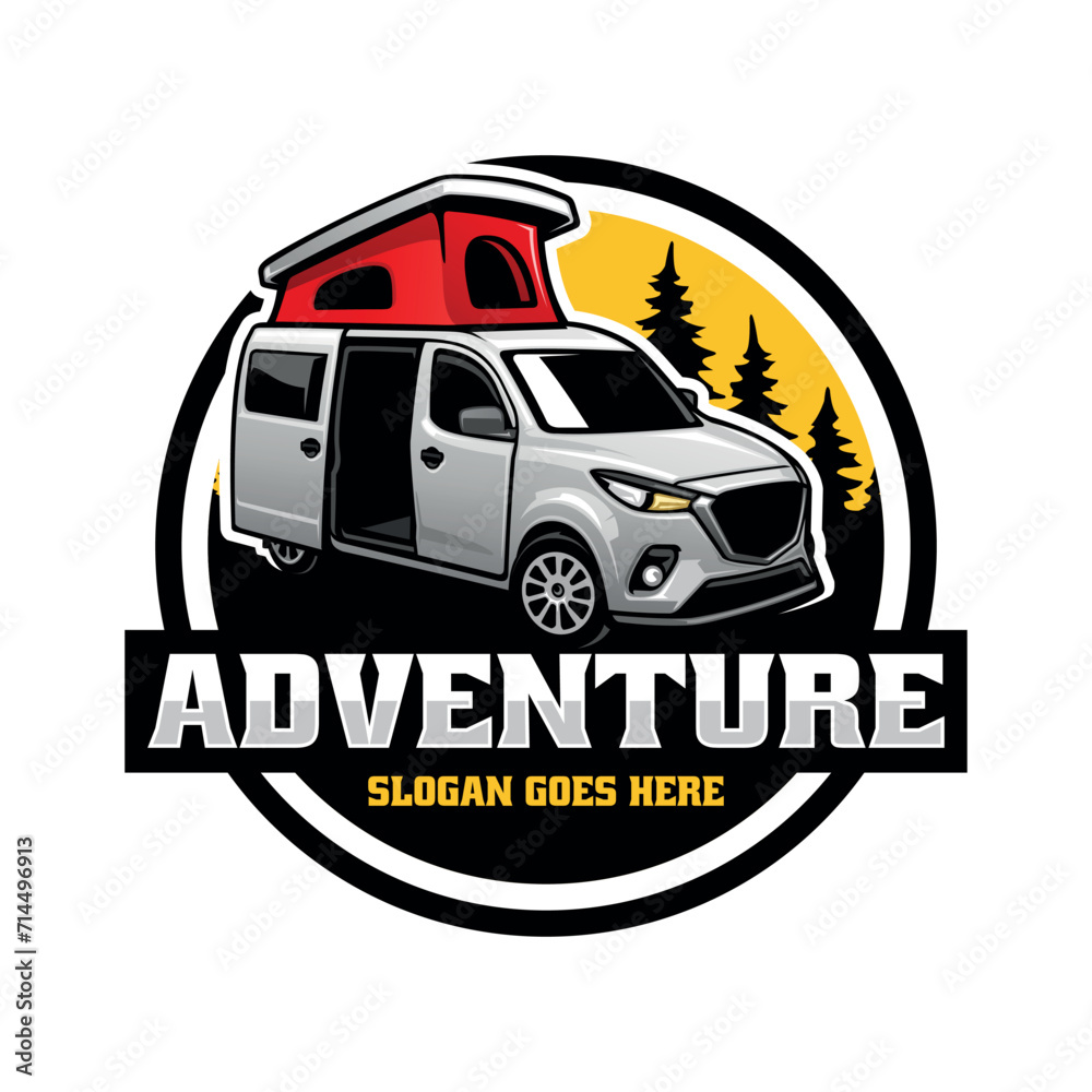 camper van - caravan - motor home illustration logo vector