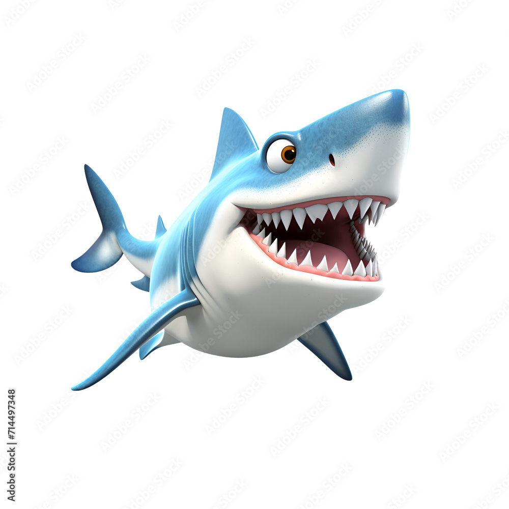 Fototapeta premium Cartoon Style 3D Shark Logo Illustration No Background