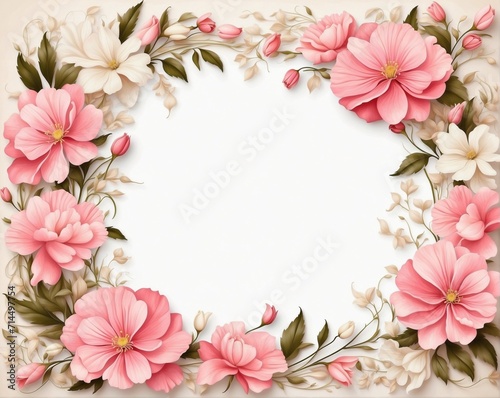 Soft Pink Floral Frame  Vintage Botanical  Romantic Concept - Perfect for Wedding Stationery  Mother s Day Cards with Copy Space