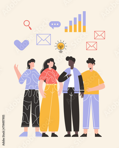 Diversity people illustration vector template teamwork office man and woman with different vibes editable