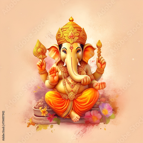 Golden orange ganesha ai generated