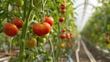 Organic Tomatoes growing in greenhouse
