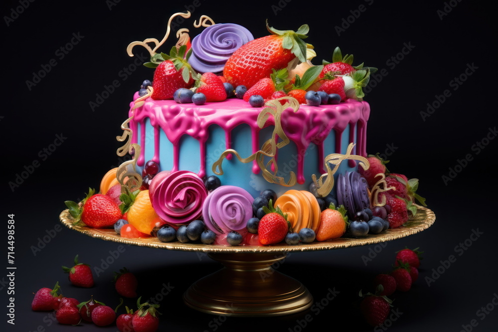 birthday cake, colorful cake, sweet dessert