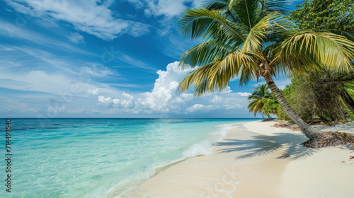 beach and palm on sea with nice sky background