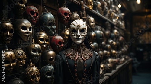 Spooky mask shop, offering a wide array of terrifying and whimsical disguises. © trustmastertx