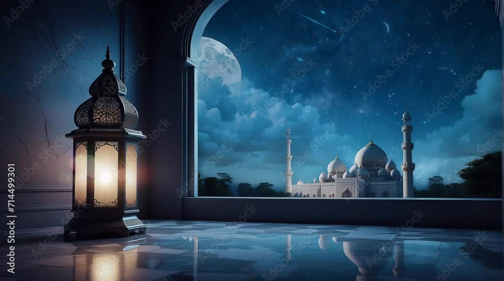 lantern lamp with mosque background at night