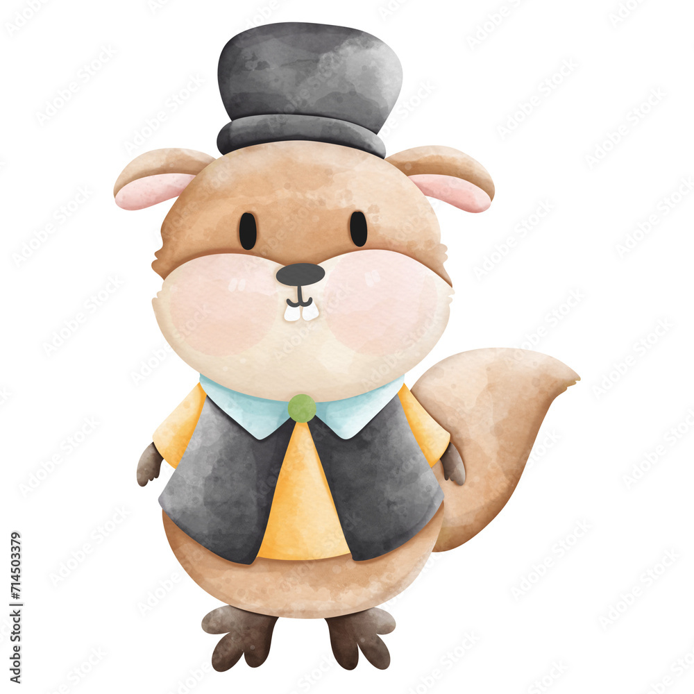 Fototapeta premium Charming Woodchuck Art, Groundhog Day Celebration in Watercolor Clipart