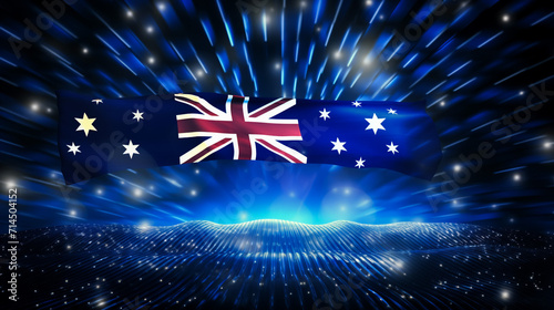 Australia flag of silk and world map-3D illustration