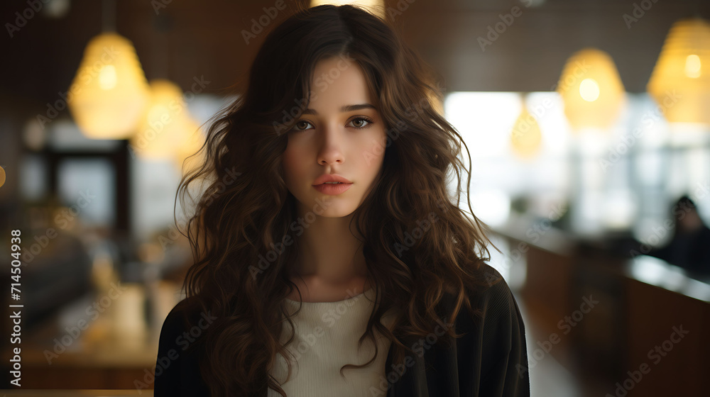 Portrait of a beautiful young woman with long wavy hair. Portrait of a beautiful young woman with long wavy hair.