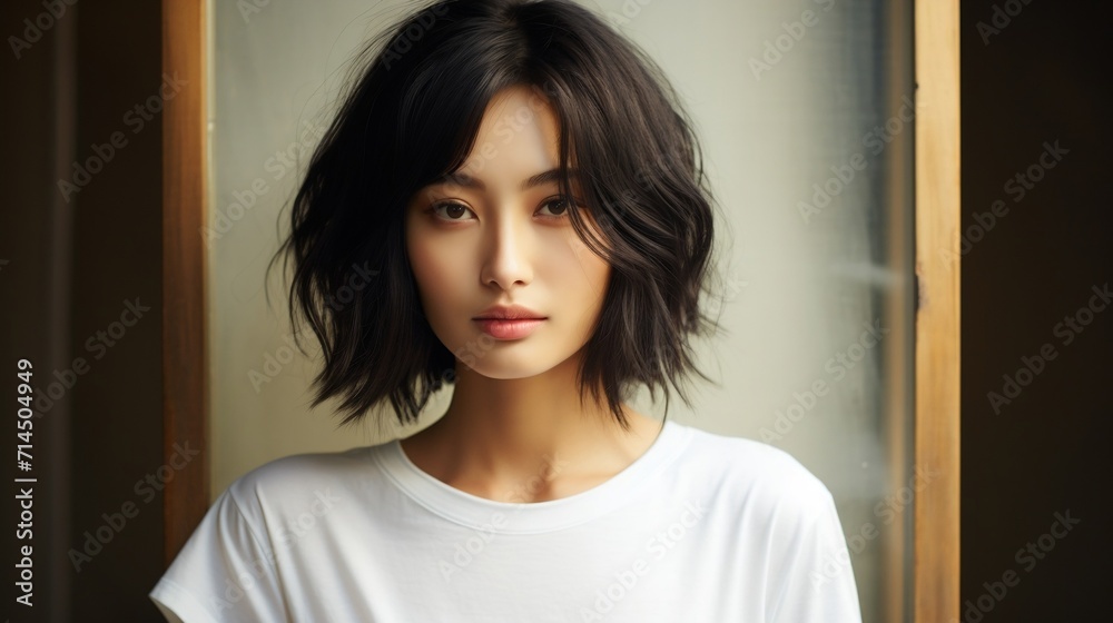 Portrait of a beautiful young asian woman in white t-shirt Portrait of a beautiful young asian woman in white t-shirt