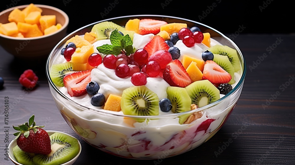 Summer dessert with fresh berries and cream in glass trifle bowl ai generated images Summer dessert with fresh berries and cream in glass trifle bowl ai generated images