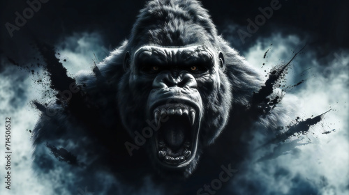 Furious Gorilla Expressing Rage in Captivating Grunge Aesthetics