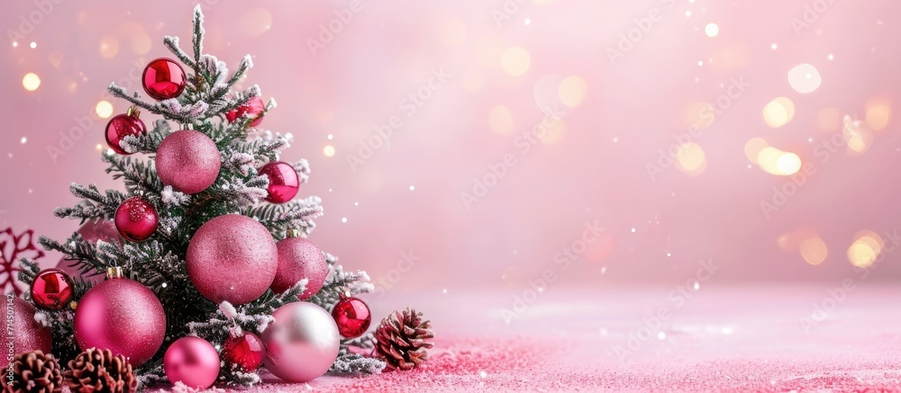 Christmas-themed decoration with a pink background. Christmas-themed decoration with a pink background.